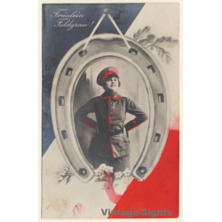 WW1: Fräulein Feldgrau / Horseshoe - Patriotism (Vintage RPPC 1917)