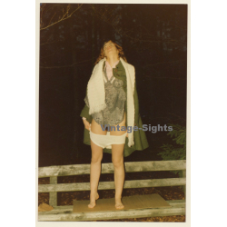 Erotic Study: Dressed Female drops Panties on Park Bench (Vintage Photo ~1980s)