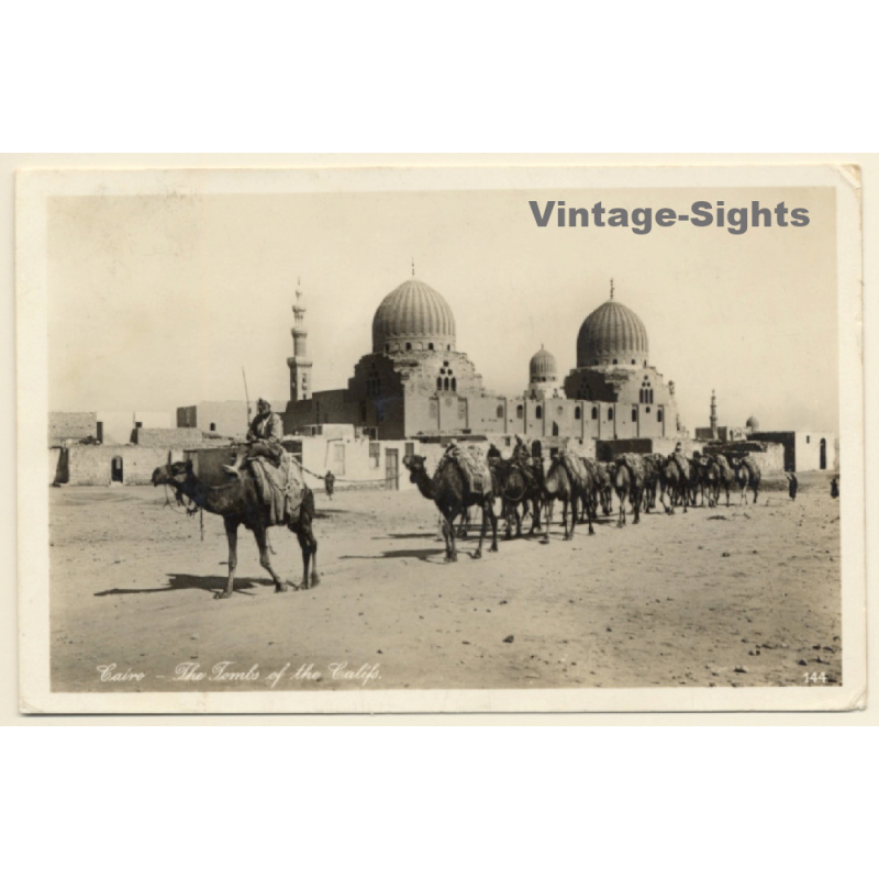 Lehnert & Landrock N°144: Cairo - Tombs of the Califs / Camels (Vintage RPPC 1910s/1920s)
