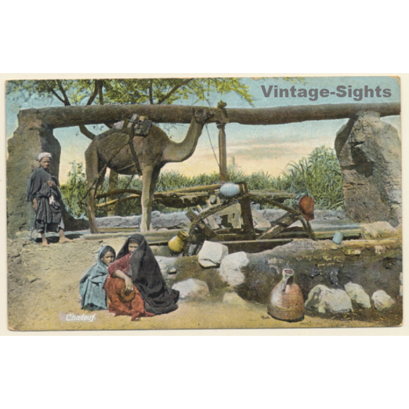Egypt: Chadouf - Saqiyah - Scoop Wheel - Camel - Natives (Vintage PC ~1910s) Egypt: Chadouf - Saqiyah - Scoop Wheel - Camel - Natives (Vintage PC ~1910s)