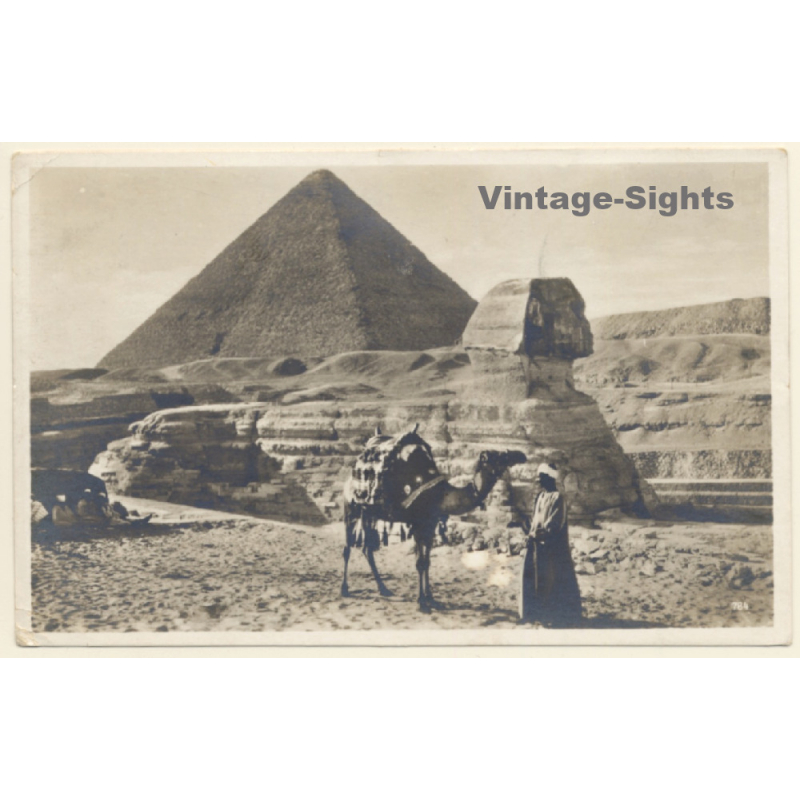 Egypt: Sphinx & Pyramids of Gizeh - Cheops / Camel (Vintage RPPC 1933)