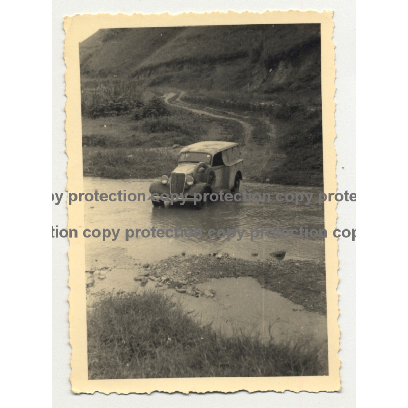 Modificated 1934 Ford Deluxe Crosses River - Congo? Africa (Vintage Photo B/W)