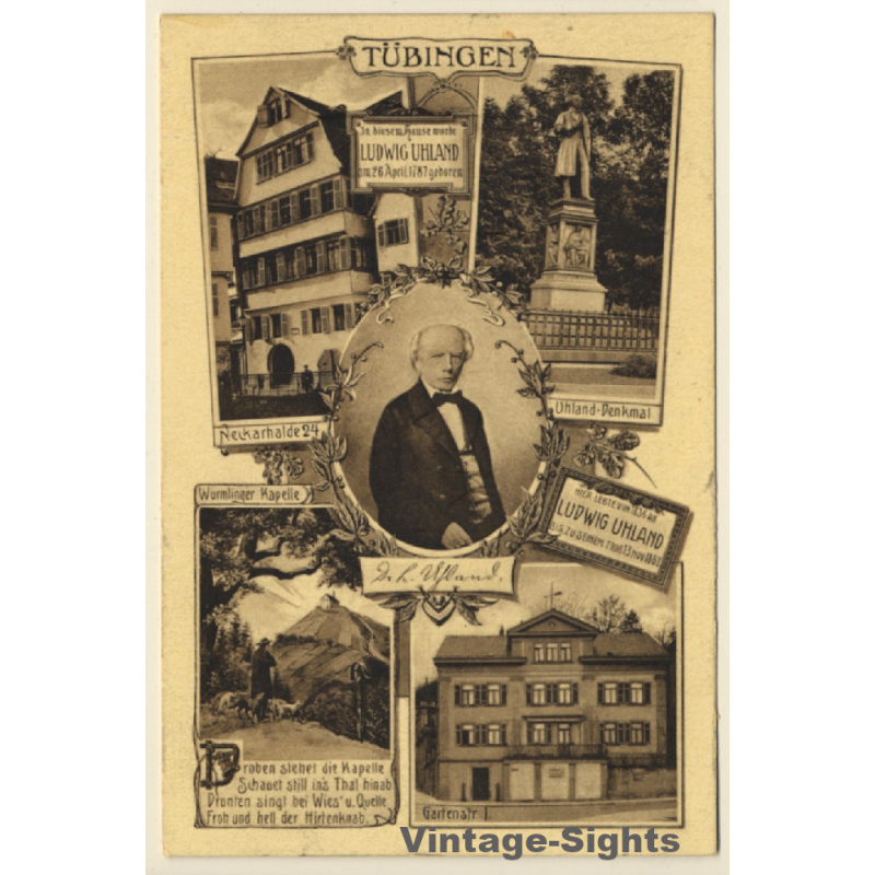Tübingen: Ludwig Uhland & 4 Ansichten(Vintage PC 1912)