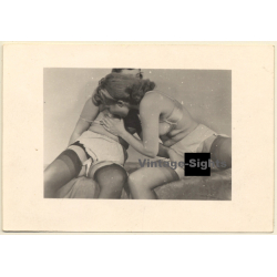 Erotic Study: 2 Semi Nude Girlfriends Spoil Each Other / Lingerie (Vintage Photo ~1940s)