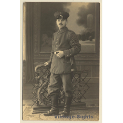 WW1: Deutscher Soldat In Uniform / Portrait (Vintage RPPC ~1910s)