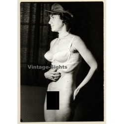 Erotic Study: Slim Semi Nude In White Bra / Flat Cap (Vintage Photo GDR ~1980s)