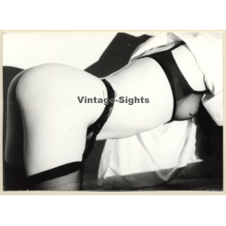 Erotic Study: Profile Of Kneeling Semi Nude In Black Lingerie (Vintage Photo ~1970s/1980s)