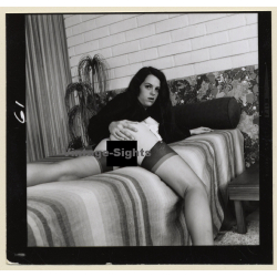 Erotic Study by Korenjak: Racy Darkhaired Semi Nude On Bed*1 (Vintage Contact Print 1970s/1980s)