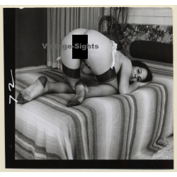 Erotic Study by Korenjak: Racy Darkhaired Semi Nude On Bed*4 (Vintage Contact Print 1970s/1980s)