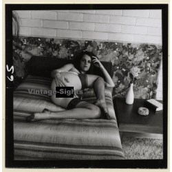 Erotic Study by Korenjak: Racy Darkhaired Semi Nude On Bed*5 (Vintage Contact Print 1970s/1980s)