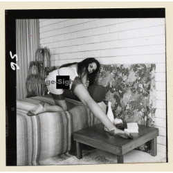 Erotic Study by Korenjak: Racy Darkhaired Semi Nude On Bed*6 (Vintage Contact Print 1970s/1980s)