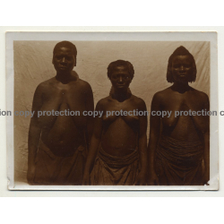 3 Native African Women In Sarongs / Tribal Marks (Vintage Photo B/W ~1930s)