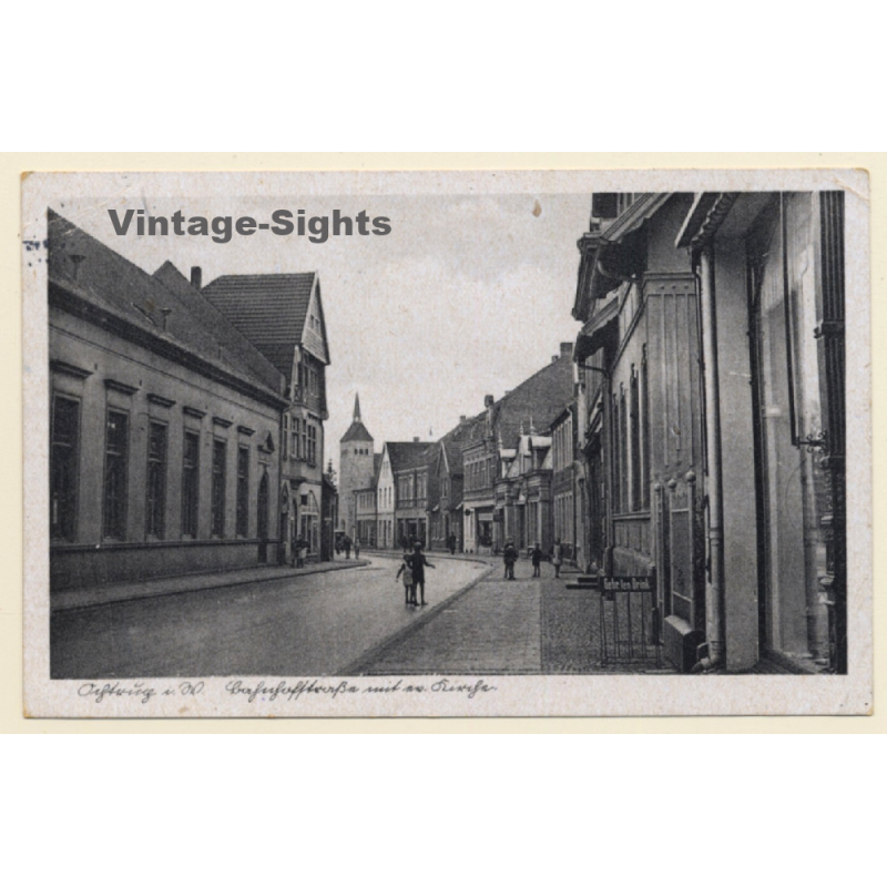 Ochtrup / Germany: Bahnhofstrasse & Kirche / Gebr. Ten Brink (Vintage PC ~1930s/1940s)