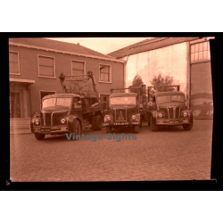 2 Berliet GLC and a Magirus Deutz / Truck - Lorry - Camion (Large Vintage Photo Negative ~1950s)