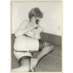 Erotic Study: Cheeky Blonde Female Nude Points Gun At Camera (Vintage Photo GDR ~1980s)