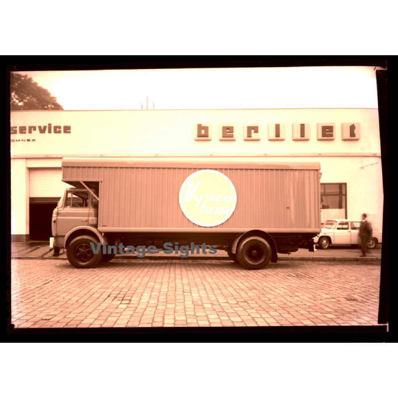 Truck In Front Of Berliet Repair Shop (Large Vintage Photo Negative ~1950s/1960s)