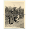 2 African Females In Beautiful Traditional Dresses / Head-Carrying  (Vintage Photo B/W ~1950s)