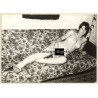 Erotic Study: Tall Slim Nude Female On Couch / Wallpaper (Vintage Photo GDR ~1980s)