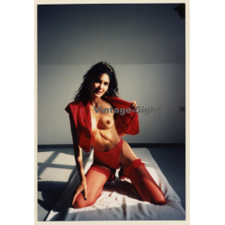 Erotic Study: Slim Sporty Semi Nude In Red Lingerie (Vintage Photo ~1990s)