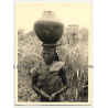 Old Congolese Woman Head-Carrying Clay Pitcher 2 (Vintage Photo B/W ~1950s)
