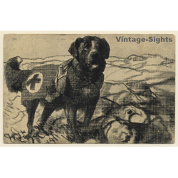 Rotes Kreuz: Bernhardiner Rettungshund (Vintage PC ~1910s)