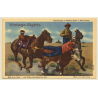 Wild West: Bull Dogging A Hereford Steer / Cowboys (Vintage Linen PC ~1940s)