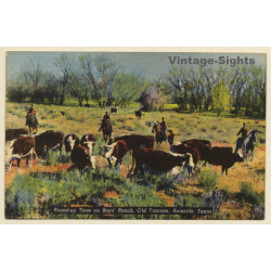 Old Tascosa, Amarillo / Texas: Round-up Time On Boys' Ranch (Vintage Linen PC ~1930s/1940s)