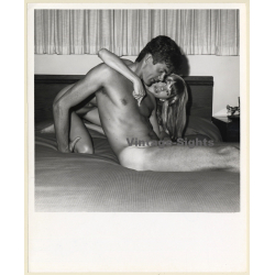 Jaybird Erotic Study: Nude Female Embraces Her Man On Bed (Vintage Photo KORENJAK 1960s/1970s)