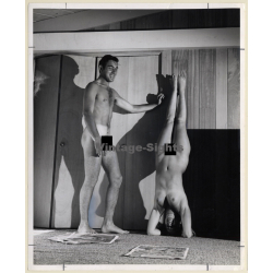 Jaybird Erotic Study: Nude Man Watches Nude Female Doing Handstand (Vintage Photo KORENJAK 1960s/1970s)