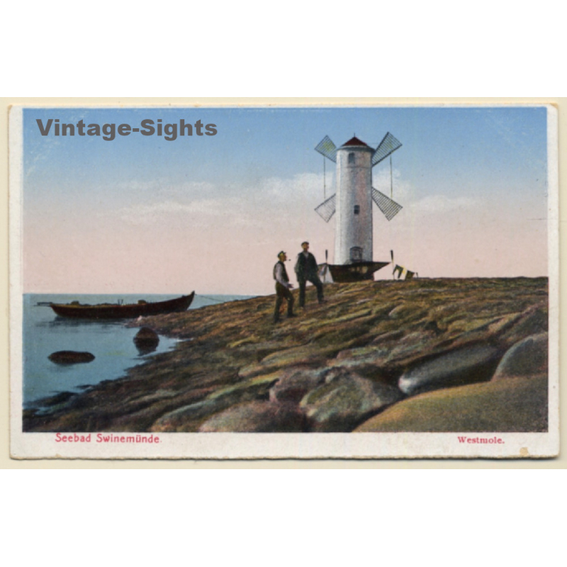 Westmole / Germany: Seebad Swinemünde & Windmühle (Vintage PC)