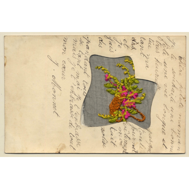 Bonne Fête: Bunch Of Flowers *1 (Vintage Embroidered PC ~1910s)