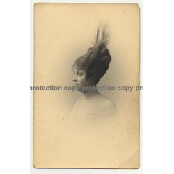 Woman W. Amazing Upstyle Hairstyle / Fashion (Vintage Postcard A. Louvois 1919)