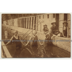 Bunch Of Stylish Women Undergo A Kneipp Cure / Swim Fashion (Vintage RPPC ~1920s)