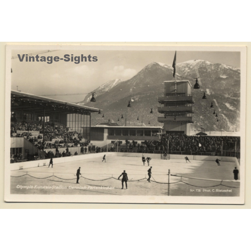 Garmisch Partenkirchen: Olympia Kunsteis Stadion / Ice Hockey (Vintage RPPC ~1930s)