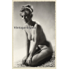 Kneeling Blonde Nude Pin-up With Updo (Vintage PC LYNA ~1950s)