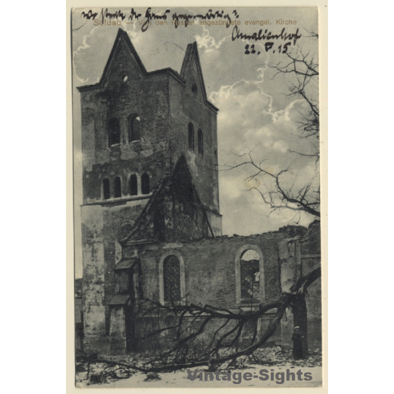 Soldau / Ostpreussen: Zerstörte Kirche / WW1 (Vintage PC 1915)