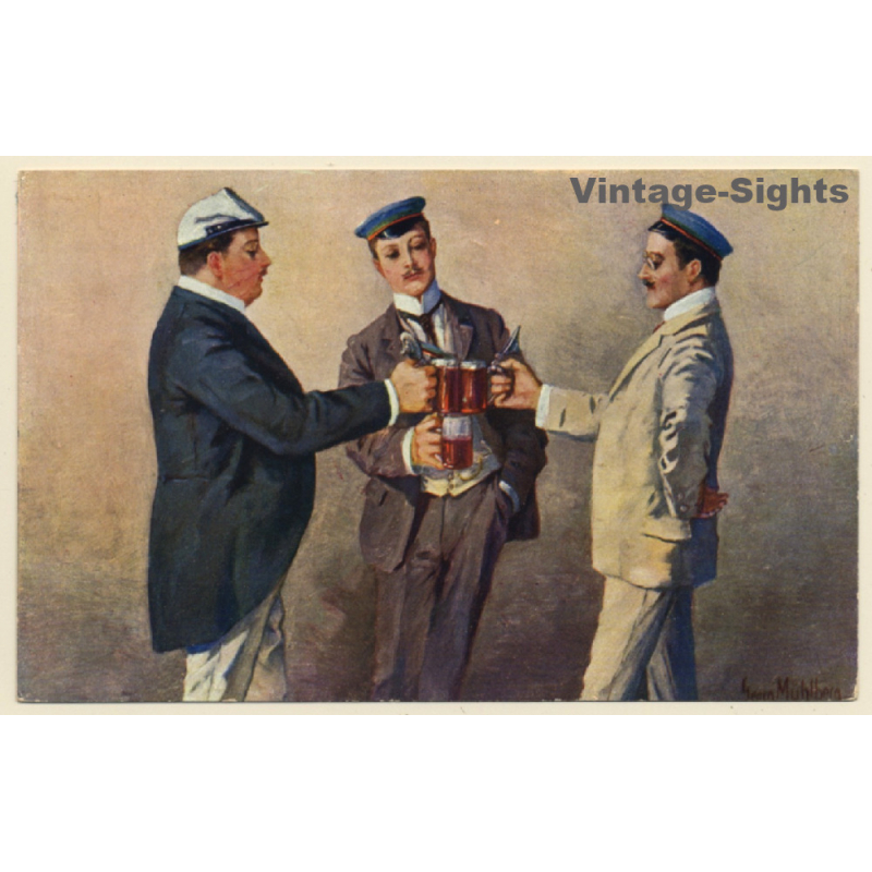 G.Mühlberg: Bierduell / Student Toasts - Beer Mug (Vintage PC ~1910s)