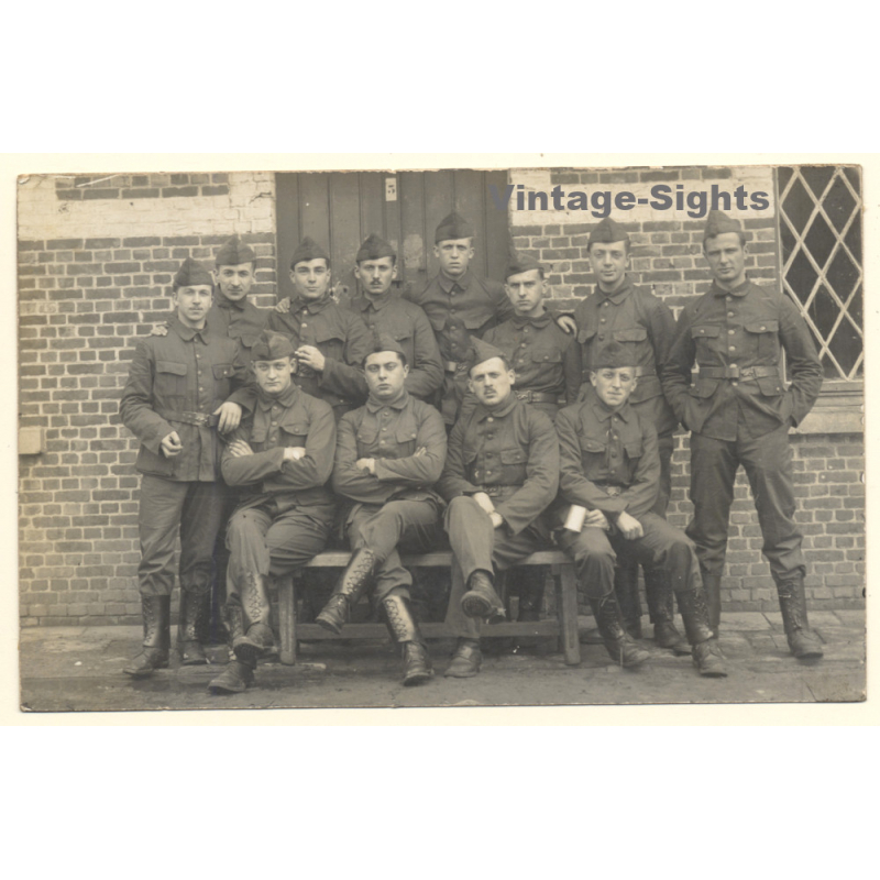 Beverloo / WW1: Group Of Belgian Soldiers In Front Of Barracks (Vintage RPPC ~1910s)