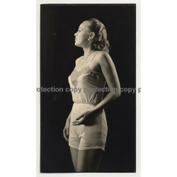 Blonde Model In Satin Underwear / Lingerie (Vintage Fashion Photo B/W 1940s/1950s)