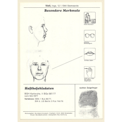 RAF Terroristin Inge Viett (Vintage BKA Fahndungskarte 1979)