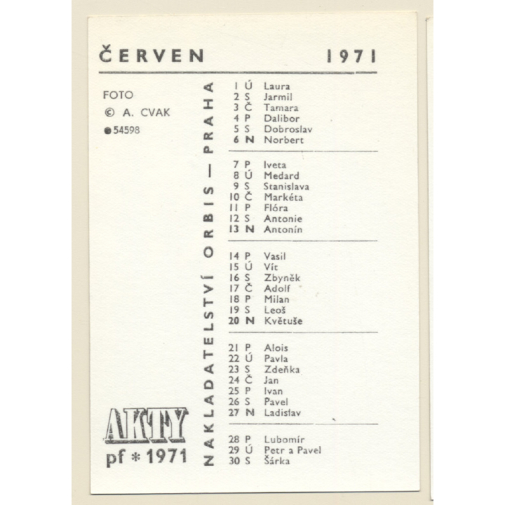 Erotic Study by A. Cvak: Topless Brunette Semi Nude / Pin-Up (Vintage Photo & Calender 1971)