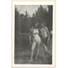 Young Couple Embracing Each Other On Camping Site / Bikini - ABS (Vintage Photo Czechia ~1960s)