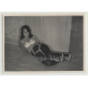 Busty Female Tied On Floor / Leather Straps - Bondage (Vintage Photo 1964)