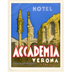 Verona / Italy: Hotel Accademia (Vintage Luggage Label ~1930s/1940s)