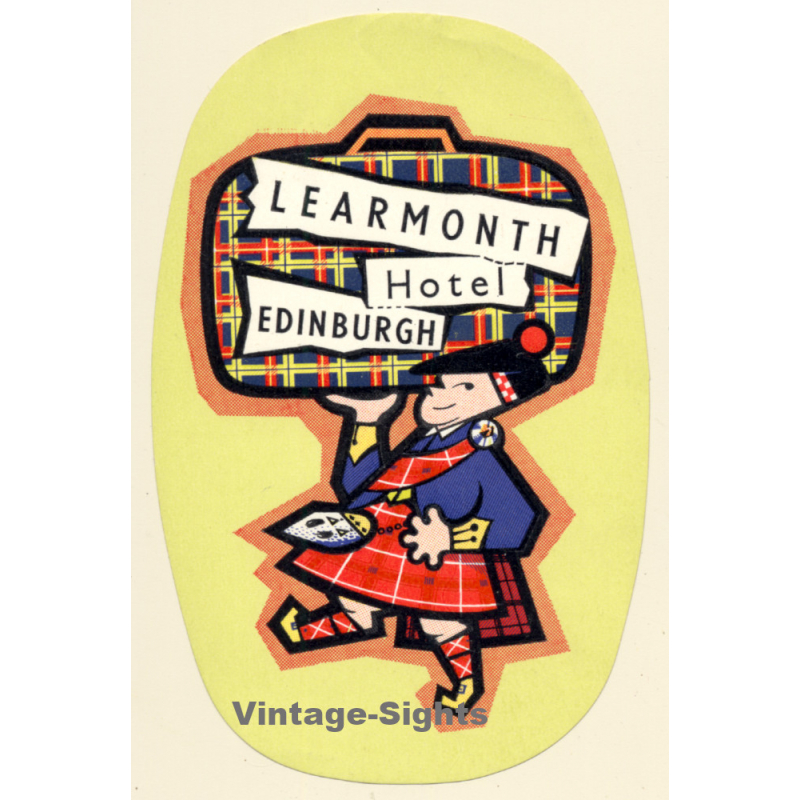 Edinburgh / Scotland: Learmonth Hotel - Kilt (Vintage Self Adhesive Luggage Label / Sticker)