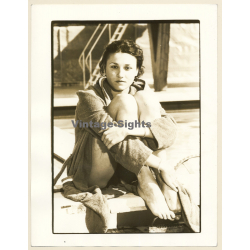 Erotic Study: Semi Nude Female Sitting / Bathrobe - Eyes (French Master Photo 1980s)