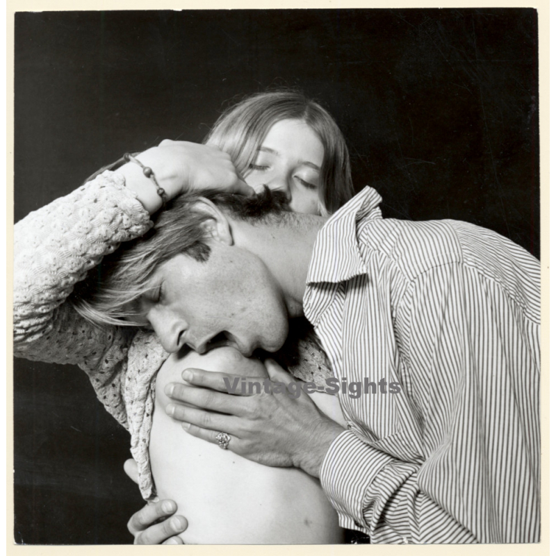 Erotic Study: Handsome Man Kissing Blonde Females' Breast (Vintage Photo KORENJAK 1960s/1970s) Erotic Study: Handsome Man Kissing Blonde Females' Breast (Vintage Photo KORENJAK 1960s/1970s)