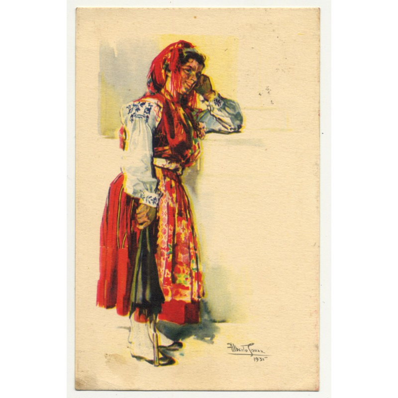 Portugese Woman In National Dress: Viana Do Castelo (Artist Postcard: Alberto Souza 1947)