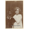 Great Take Of A Pretty Girl & Her Pomeranian Dog (Vintage RPPC  1910s/1920s)