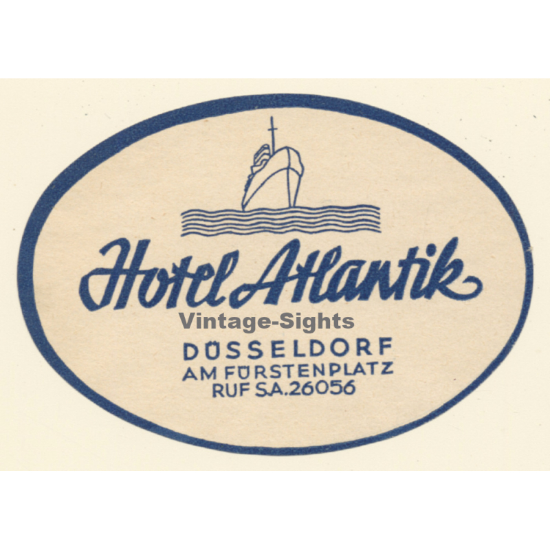 Düsseldorf / Germany: Hotel Atlantik (Vintage Luggage Label ~1950s/1960s)